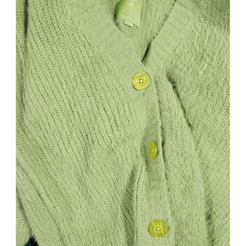Too Foxy Y2K Green Shag Cardigan Sweater Academia Large‎ - Picture 2 of 8
